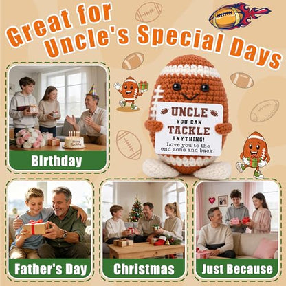 Fathers Day Uncle Gifts from Niece Nephew, Best New Uncle Birthday Gifts from Niece Nephew, Fathers Day Funny Handmade Crochet Football Lovers You To The End Zone for Uncles Home Decor Present - style: uncle