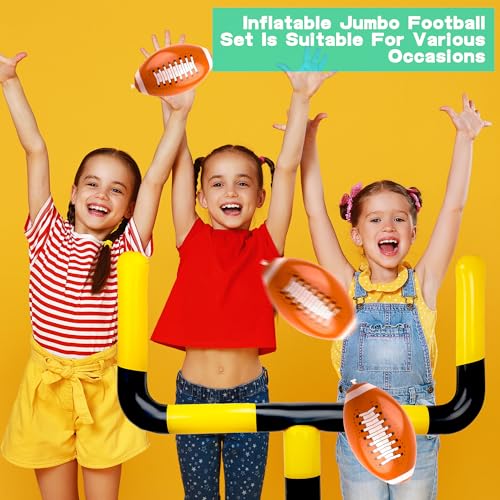 4 Pcs Giant Inflatable Football Set Include 1 Jumbo Blow Up Football Field Goal Post and 3 Pcs Inflatable Footballs for Outdoor Fun Practice