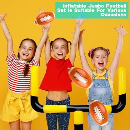 4 Pcs Giant Inflatable Football Set Include 1 Jumbo Blow Up Football Field Goal Post and 3 Pcs Inflatable Footballs for Outdoor Fun Practice