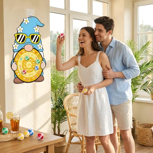 29 Inch Gnome Target Game with 12 Sticky Balls and Hook, Hanging Toss Target Game for Party Games, Indoor Outdoor Carnival Games, Birthday Activities and Family Gatherings