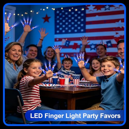 100pcs Blue Finger Lights, Glow in the Dark 4th of July Party Supplies, LED Finger Flashlights Patriotic Goodie Bag Stuffers Classroom Prizes, Carnival Concert Gifts Accessories - style: Blue-100