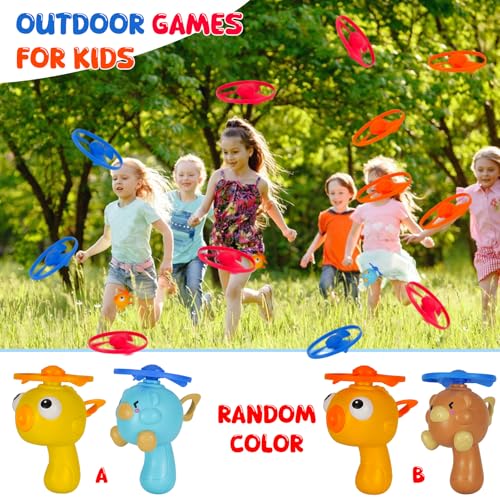 Outdoor Flying Disc Launcher Toys Set Pull-String Launchers Flying Toys for Summer Fun