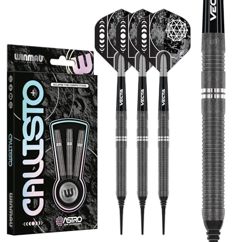 Winmau Darts Callisto Series 90% Professional Tungsten Soft Tip Darts Set with Dart Flights and Dart Shafts (Stems) - Available in 18g Weight and Three Styles - size: 18G, style: Callisto 1
