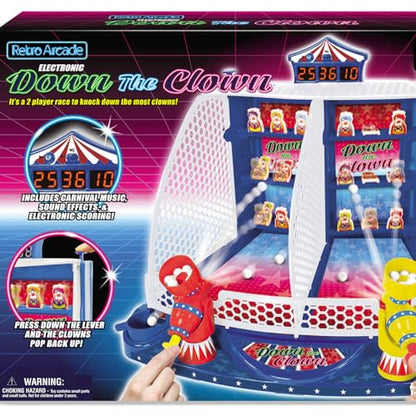 Merchant Ambassador Retro Arcade Electronic: Down The Clown - Tabletop Game, Sound Effects, Electronic Scoreboard, 2 Players, Ages 6+