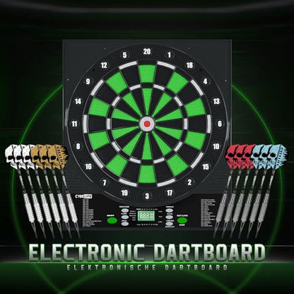 CyeeLife Electronic Dart Board,Soft Tip Dartboard Set,Digital Electric Dart Boards with LED,12 Darts 24 Flights 50 Tips 2 Flight Protectors Power Adapter - color: Electronic DartBoard + Dart Set + Throw Line