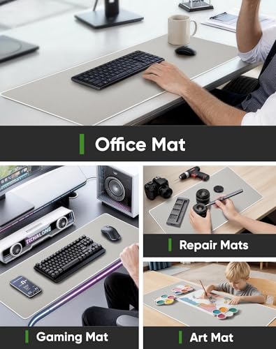 ALOANES Beige Waterproof Desk Mat, Large Mouse Pad with Extended Mouse Mat, with Anti Slip Base, Stitched Edge, Grain Jacquard Surface, Perfect for Gamer, Office& Home XL (31.50"x11.81"x0.12") - color: 01- Pro Beige, size: XL(31.5" x 11.8")