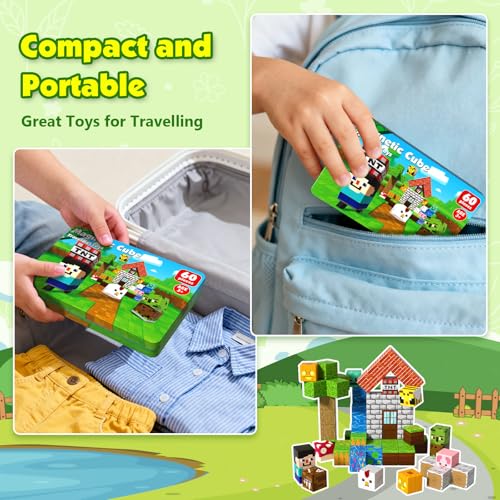 Mini Magnetic Blocks with Iron Box, 60 PCS Travel Magnetic Building Blocks, STEM Educational Building Set Construction Toys for Kids Ages 3+, Building Toys for Toddlers Boys & Girls Birthday Gift