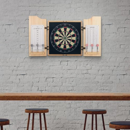 Dart Board Cabinet Set - Natural Pinewood Cabinet with Self-Healing Sisal Dartboard, 6 Steel Tip Darts, Dart Holders, Scoreboard, and Out Chart - Man Cave, Bar or Game Room Decor by Trademark Gameroom