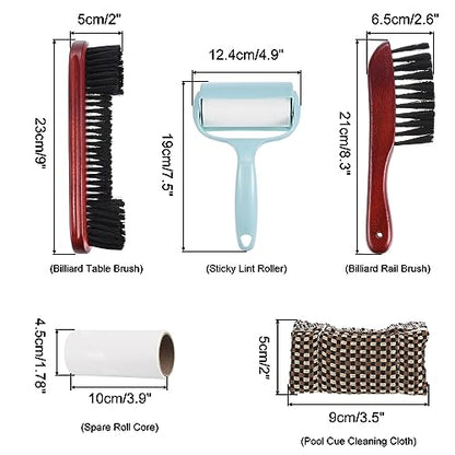 PATIKIL Pool Table Cleaning Brush Set, Billiards Table Brush Rail Brush Cue Cleaning Cloth Sticky Lint Roller & Spare Core Pool Table Clean Kit - color: Wine Red