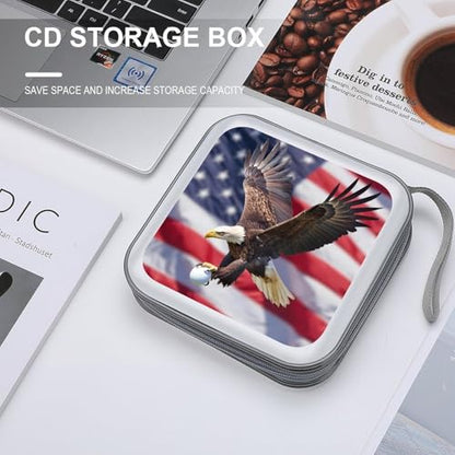 U.S Flag Eagle Golf Ball CD DVD Wallet 40 Capacity CD Case Cute Portable Disk Holder Storage for Car