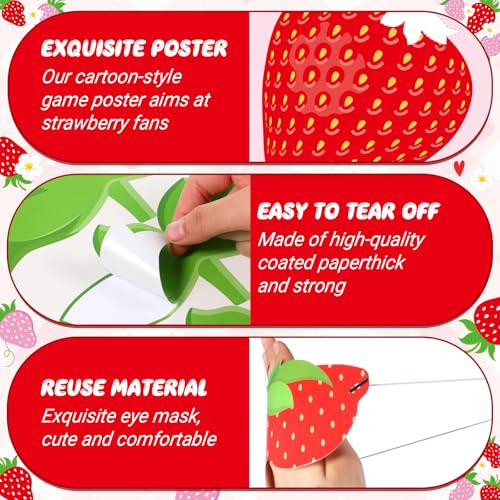 Faccito Strawberry Game Set Pin The Stem On The Strawberry Include Large Poster Blindfold 24 Stickers Berry First Birthday Party Games for Sweet Berry Birthday Party Decorations Activities Supplies - style: Strawberry