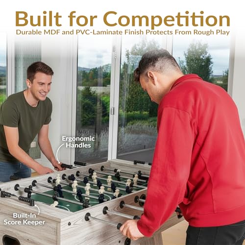 Sunnydaze Delano 54.5-Inch Indoor Foosball Table Adult Size - Soccer Game Table for Adults - 2 Balls - Gray Distressed Wood Look