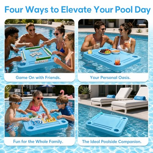 TheClouds Floating Mahjong Table for Pool, 31.5" x 31.5" Waterproof Mahjong Table, Floating Mahjong Board & Game Tray forHot Tub, Outdoor Party, Card Games, Poker & Scrabble,Blue - color: Blue