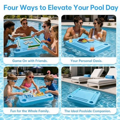 TheClouds Floating Mahjong Table for Pool, 31.5" x 31.5" Waterproof Mahjong Table, Floating Mahjong Board & Game Tray forHot Tub, Outdoor Party, Card Games, Poker & Scrabble,Blue - color: Blue