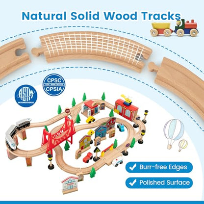 Costzon Train Table, 80 Pcs, Wooden Kids Activity Table Playset with Reversible & Detachable Tabletop, Solid Wood Tracks, Train, Railway, City, DIY Design, Gift for Boys & Girls, Multi-Color - size: 32.5" x 23.5" x 16" (L x W x H)