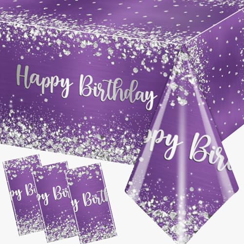 Purple and Silver Birthday Party Supplies,3pcs Purple Glitter Sliver Birthday Party Tablecloth Waterproof pur ple Theme Table Cover for Girl Women Birth Day Supplies - color: Purple and Sliver