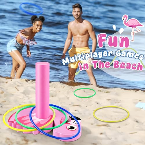 Hiboom Pool Ring Toss Games Toys, Swimming Pool Games for Adults and Family with 6 Pcs Throwing Rings, Water Foam Toss Float Toys for Summer Outdoor, Beach, Yard, Party(Flamingos) - style: Flamingos