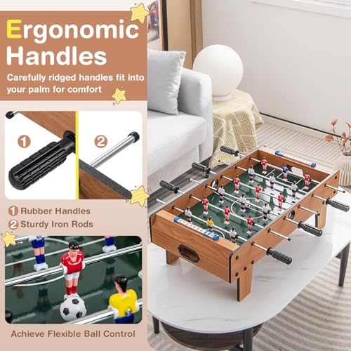Giantex Foosball Table, 27in Mini Football Table Game w/ 2 Footballs,Score Keepers, Wood Soccer Table Top for Kids, Family Night, Parties, Game Rooms
