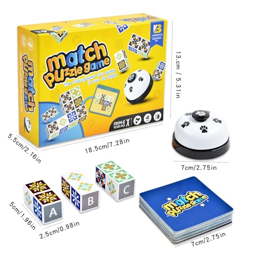 varbertos Wooden Matching Game Puzzle Games, Pattern Block Match Puzzles Building Cubes with Bell for Kids and Adults Toys Board Games for Family Night
