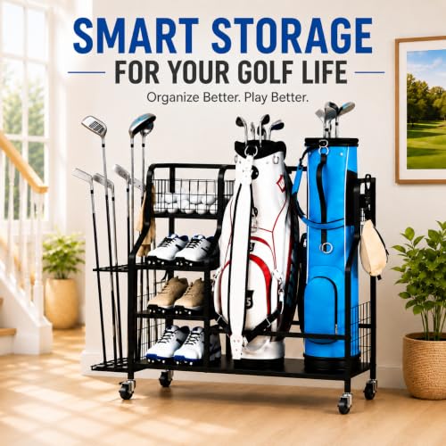 Golf Bag Storage Garage Organizer - 2 Golf Bag Organizer Stand for Golf Bag Accessories - Storage Rack for Home, Garage, Club, Golf Gifts for Men
