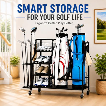 Golf Bag Storage Garage Organizer - 2 Golf Bag Organizer Stand for Golf Bag Accessories - Storage Rack for Home, Garage, Club, Golf Gifts for Men