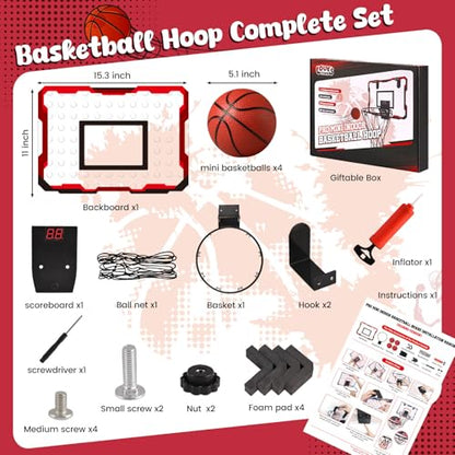 LovesTown Indoor Basketball Hoop for Kids, Door Basketball Hoop with Electronic Scoreboard LED Lighting Birthday Toys Gifts for Boys Girls - style: Classic