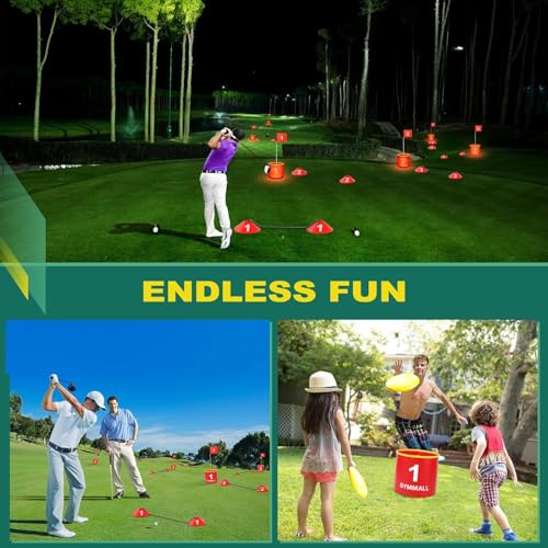 Golf Yard Bucket Games, 6 Holes Bucket Backyard Golf Game Set with LED Light and Flags for Adults & Kids Indoor Outdoor, Golf Practice Gift for Backyard, Park, Beach and Lawn - size: 6 Buckets