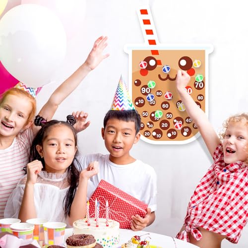 HyDren Tea Party Game Bubble Tea Party Favors 30x20 Dart Board with 12 Sticky Balls Toys Gift Exchange for Indoor Outdoor Game Party Slumber Party - style: Milk Tea
