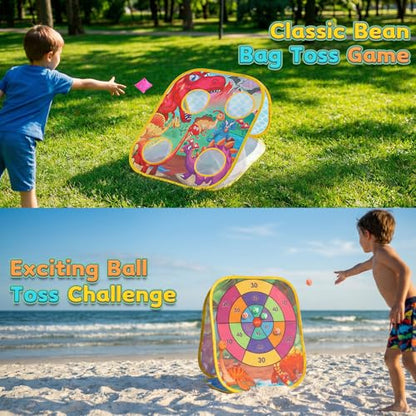 Bean Bag Toss Game for Kids - Cornhole Board Outdoor Toys for Toddlers -Party Activities Carnival Outside Yard Backyard Beach Lawn Games Toy for Kid Boys Girls Age 3 4 5 6 7 8 Year Old Birthday Gifts - style: Dinosaur