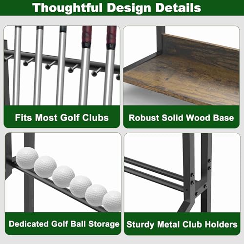 Golf Club Holder Stand Rack for 9 Clubs & 9 Balls, Putter Holder Rack Wood & Iron Golf Club Display Storage Rack for Simulator Garage
