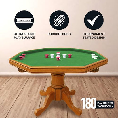 Hathaway Kingston 3 in 1 Octagon Poker Table, Dining & Bumper Pool Table for Game Rooms - Durable Hardwood, Sturdy Legs, Smooth Playfield - Includes Bumper Balls, Cues, Chalk, Brush - Oak