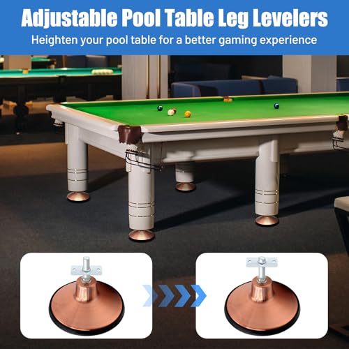 4PCS Pool Table Leg Levelers, Adjustable Table Leveling Feet with Mounting Plates and Screws, Game Table Height Raisers Replacement Parts for Pool Table, Foosball, Air Hockey and Ping Pong Table