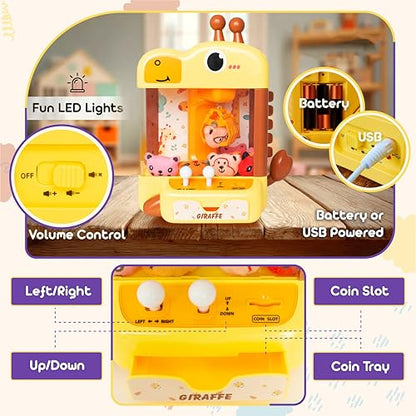 Claw Machine for Kids - Mini Arcade Game - Vending Machine - Candy Grabber Toys - Silent Mode, Lights, USB - Plush Toys & Easter Eggs, Surprise Stickers - Fun Gift for Kids, Boys & Girls (Giraffe) - style: Giraffe