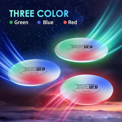 X-UFO LED Golf Disc 175g - Tri-Color Sensor, USB-C Rechargeable Glow in the Dark Disc for Night Play, Beach, Camping