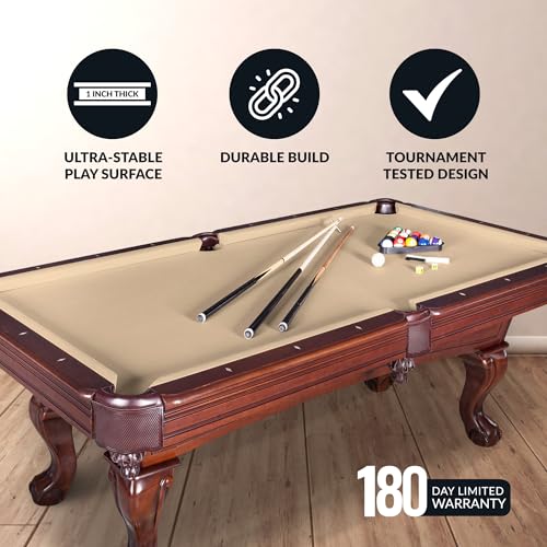 Hathaway Augusta 8 Ft Furniture Pool Table – Includes Cue Sticks, Billiard Balls – Classic Design Perfect for Family, Home, Dining, or Living Room - color: Walnut Finish