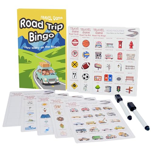 Road Trip Bingo Travel Game for Kids & Families | Road Trip Essentials, Reusable Activity, Dry-Erase Cards, Perfect for Car Rides & Vacations