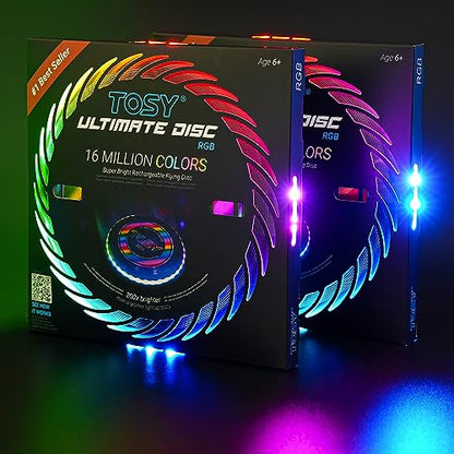 TOSY Flying Disc - 16 Million Colors RGB or 36 LEDs, Extremely Bright, Smart Modes, Camping Essentials for Teens/Kids/Adults/Men/Boys/Girls, Auto Light Up, Rechargeable, Waterproof, 175g - color: Rgb White Disc (Set of 2)