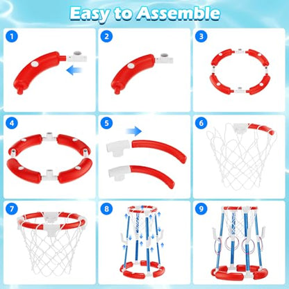 Pool Basketball Hoop, Floating Pool Toy for 3 4 5 6 7 8 9 Years Old Kids Ring Game with 4 Balls 8 Rings & Pump Outdoor Swimming Pool Basketball Games Water Play Toy Family Party for Kids Adults - style: Without Backboard