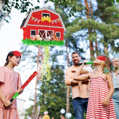 WERNNSAI Red Farm Animal Piñata - Farm Baby Shower Decorations Animal Piñata Party Game for Kids Birthday Celebrations Milk Farm Party Favor Supply with Bat Blindfold - style: Farm Animal