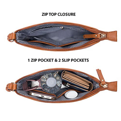 Solene Crossbody Bag Functional Multi Pocket Messenger Purse Top Zip Closure Shoulder Handbag With Adjustable Strap - color: Tan