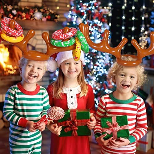 Max Fun Inflatable Reindeer Antler Ring Toss Christmas Games Indoor Outdoor Party Games Hat for Xmas Gifts Holiday Party Supplies Favors Games for Family - style: Style B -4PACK