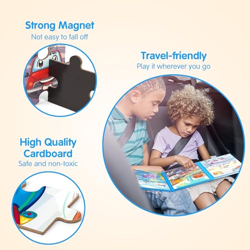 SYNARRY Air Land Water Transport Magnetic Puzzles for Toddlers 3-5, 20 Pieces Travel Puzzles for Kids Ages 4-6, Car Airplane Road Trip Activities Toys for 3 4 5 6 Year Old Boys Girls Birthday Gifts - style: Transport