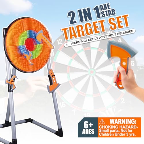Contixo TS1 Axe Throwing Bristle Target Set for Kids, 2-in-1 Board Family Carnival Party Fun Toy with 4 Foam Axes, 4 Triangle Darts for Boys & Girls Gift Family Indoor Outdoor Backyard Game Foldable