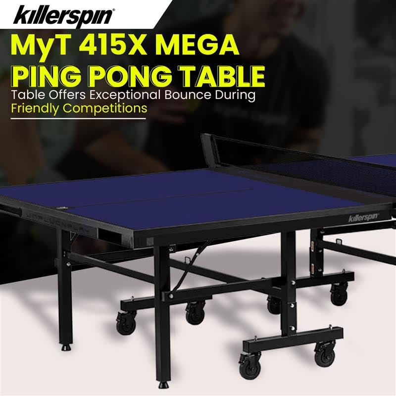 Killerspin MyT 415X Mega, Ping Pong Table, Foldable Table for Table Tennis, Portable Ping Pong Table Set with Built-in Paddle and Ball Storage, 18 mm MDF Board Pingpongball Table - color: Deep Blue