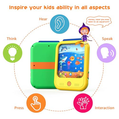 Kids Learning Tablet Educational Learning Pad for Toddlers 2-5 to Learn Alphabets, Numbers, Foods, Time, Music, Vehicles,Tablet Toy for Toddlers Ages 2 3 4 5 6 Years Old Yellow - style: Upgrade Version（20 lesson pages yellow）