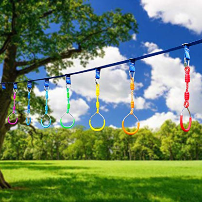 Rainbow Craft 7-Pack Colorful Ninja Rings - Gymnastic Ring, Swing Bar Ring, Monkey Rings for Backyard Ninja Warrior Obstacle Slackline Kits - color: 7 Pack Ninja Acc