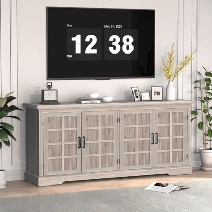 Bigbiglife 70.2" Wood Buffet Cabinet, Farmhouse Buffet Sideboard Cabinet with 4 Doors and Adjustable Shelves, Coffee Bar Wine Bar Storage Cabinet for Kitchen, Living Room, Grey - color: Grey