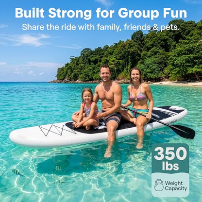 SereneLife 10’6” Inflatable Stand Up Paddle Board with Premium SUP Accessories - 32” Wide Stable Design with Non-Slip EVA Deck Pad, for Youth and Adults, 350 lbs. Capacity - color: Black and Gray