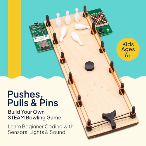 Pushes, Pulls & Pins: Build-Your-Own STEAM Bowling Game – DIY Forces & Motion STEM/STEAM Kit for Kids Ages 6+ | Learn Beginner Coding with Sensors, Lights & Sound | Fun STEM Gift for Boys & Girls