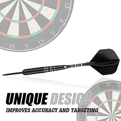 Steel Tip Darts Set for Dartboard, Professional Brass Darts Metal Tip Black Purple Aluminium Nylon Shafts 9 Flights 50 Rubber O-Rings 12 Spring Rings 1 Dart Sharpener Tool 24/27 Grams - color: 23g Black